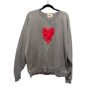 Emotionally Unavailable Dripping Heart Crewneck Sweatshirt Grey Red Graphic L